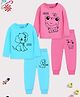 Trampoline Cotton Blend Knit Pack Of 2 Full Sleeves Baby Animals Printed Night Suits Set - Pink & Blue
