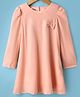 Under Fourteen Only Full Sleeves Bow Applique Solid Dress - Peach