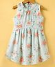 Under Fourteen Only Cotton Sleeveless Floral Printed Lace Embellished Schiffli Embroidered Dress - Green