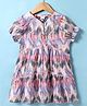 Under Fourteen Only Half Sleeves Abstract Printed Lace Embellished Dress - Pink