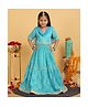 Trampoline Cotton Half Sleeves Floral Bandhani Printed Lace Embellished Lehenga Choli With Dupatta Set - Sky Blue