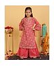 Trampoline Cotton Three Fourth Bell Sleeves Floral Printed Lace Embellished Kurta Sharara With Dupatta Set - Red & Pink