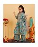 Trampoline Cotton Three Fourth Sleeves Floral Printed Lace Embellished Kurta Palazzo With Dupatta Set - Blue