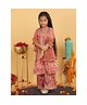 Trampoline Cotton Three Fourth Sleeves Floral Printed Lace Embellished Kurta Palazzo With Dupatta Set - Red & Pink
