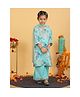 Trampoline Cotton Three Fourth Sleeves Floral Printed Lace Embellished Kurta Palazzo With Dupatta Set - Sky Blue