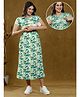 True Shape Embosis Hoseiry Half Sleeves Sun & Typography Printed Maternity Dress With Zipless Nursing Access - Green
