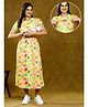 True Shape Embosis Hoseiry Half Sleeves Abstract Printed Maternity Dress With Zipless Nursing Access - Yellow