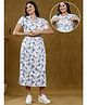 True Shape Embosis Hoseiry Half Sleeves Floral Printed Maternity Dress With Zipless Nursing Access - Blue