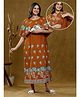 True Shape Half Cape Sleeves Floral Printed Lace Embellished Maternity Dress With Nursing Access - Brown