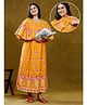 True Shape Half Cape Sleeves Floral Printed Lace Embellished Maternity Dress With Nursing Access - Orange