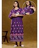 True Shape Half Cape Sleeves Floral Printed Lace Embellished Maternity Dress With Nursing Access - Purple