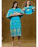True Shape Half Cape Sleeves Floral Printed Lace Embellished Maternity Dress With Nursing Access - Blue