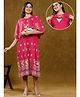 True Shape Half Cape Sleeves Floral Printed Lace Embellished Maternity Dress With Nursing Access - Red