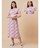 True Shape Embosis Hosiery Half Sleeves Tie Dye Maternity Dress With Nursing Access - Purple