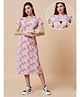 True Shape Embosis Hosiery Half Sleeves Tie Dye Maternity Dress With Nursing Access - Pink