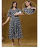 Dummy Shape Half Bell Sleeves Floral Printed Maternity Kurta With Nursing Access - Grey
