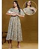Dummy Shape Half Bell Sleeves Floral Printed Maternity Kurta With Nursing Access - Olive Green