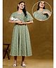Dummy Shape Half Bell Sleeves Floral Printed Maternity Kurta With Nursing Access - Green