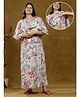Dummy Shape Cotton Rayon Half Cape Sleeves Floral Printed Maternity Night Gown With Nursing Access - Grey