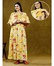 Dummy Shape Cotton Rayon Half Cape Sleeves Floral Printed Maternity Night Gown With Nursing Access - Yellow