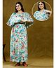 Dummy Shape Cotton Rayon Half Cape Sleeves Floral Printed Maternity Dress With Zipper Nursing Access - Blue