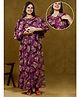 Dummy Shape Cotton Rayon Half Cape Sleeves Floral Printed Maternity Dress With Zipper Nursing Access - Purple
