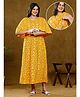Dummy Shape Half Cape Sleeves Floral Printed Maternity Night Dress With Zipper Nursing Access - Yellow