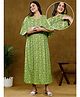 Dummy Shape Half Cape Sleeves Floral Printed Maternity Dress With Zipper Nursing Access - Green