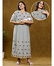 Dummy Shape Cotton Rayon Half Sleeves Floral Printed Maternity Dress With Nursing Access - Grey