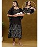 Dummy Shape Half Batwing Sleeves Abstract Printed Maternity Kaftan Kurta With Nursing Access - Black