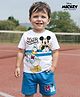 Babyhug Disney Single Jersey Knit Half Sleeves T-Shirt & Shorts Set With Mickey Mouse & Family Graphics - White & Blue