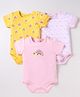 Kookie Kids Interlock Knit Half Sleeves Onesies With Heart & Rainbow Print Pack of 3 - Pink & Yellow