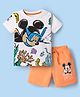 Babyhug Disney Single Jersey Knit Half Sleeves T-Shirt & Shorts Set With Mickey Mouse & Family Graphics - White & Orange