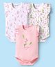 Kookie Kids 100% Cotton Knit Frill Sleeves Onesies Floral Print Pack of 3 - White & Pink