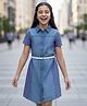 Pine Kids Cotton Woven Half Sleeves Cut & Sew Frock with Belt - Blue