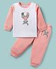 Kookie Kids 100% Cotton Knit Full Sleeves T-Shirt & Lounge Pant Set with Balloon & Bow Embroidery - White & Pink