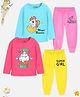 Trampoline Cotton Blend Knit Pack Of 2 Full Sleeves Unicorn & Typography Printed Night Suit Set - Multi Colour
