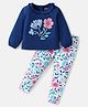 Babyhug Single Jersey Knit Full Peasant Sleeves Top & Leggings with Floral Print - Navy Blue & White