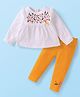 Babyhug Single Jersey Knit Full Sleeves Top & Leggings with Floral Embroidery - White & Yellow