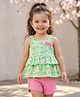 Babyhug Single Jersey Knit Sleeveless Floral Printed Top & Shorts Set with Bow Applique - Pink & Light Green