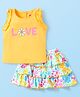 Babyhug Single Jersey Knit Sleeveless Top & Skirt Set With Floral Print - Yellow
