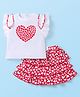 Babyhug Single Jersey Knit Frill Sleeves Top & Skirt Set With Heart Print - White & Red