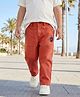 Babyhug Cotton Lycra Woven Full Length Solid Coloured Trouser With Stretch & Animal Patch - Coral