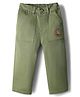 Babyhug Cotton Lycra Woven Full Length Solid Coloured Trouser With Stretch & Animal Patch - Olive Green
