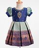 Enfance Cotton Silk Half Puffed Sleeves Banarasi Printed Pattu Pavdai Dress - Navy Blue