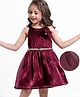 Hola Bonita Woven Sleeveless Shiny Fabric Solid Dress With Floral Corsage - Wine