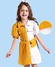 Hola Bonita Knit Half Puffed Sleeves Textured Fabric Front Open Solid Dress - Mustard & White