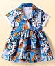 Babyhug Single Jersey Knit Half Sleeves Collared Frock with Floral Print - Blue