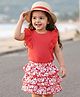 Babyhug Single Jersey Knit Frill Sleeves Top & Layered Skirt with Floral Print & Bow Applique - Red
