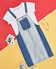 Pantaloons Junior Cotton Cut & Sew Dungaree With Half Sleeves Solid Tee Set - Blue & White